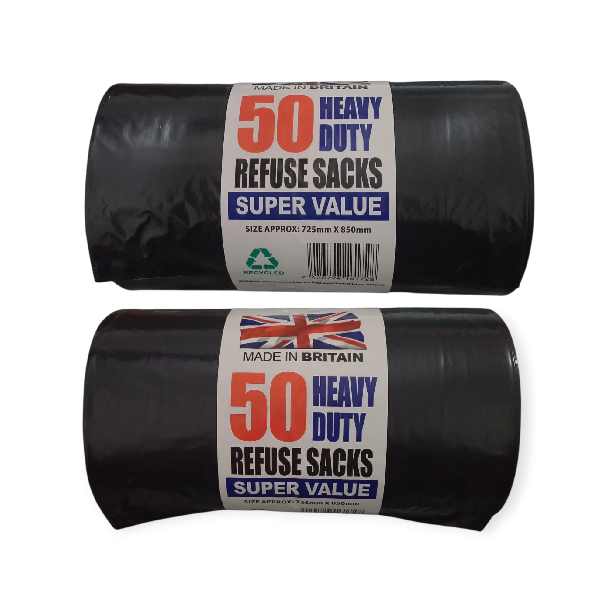 100 Heavy Duty Bin Bags (2 x 50) – 725mm x 850mm Set