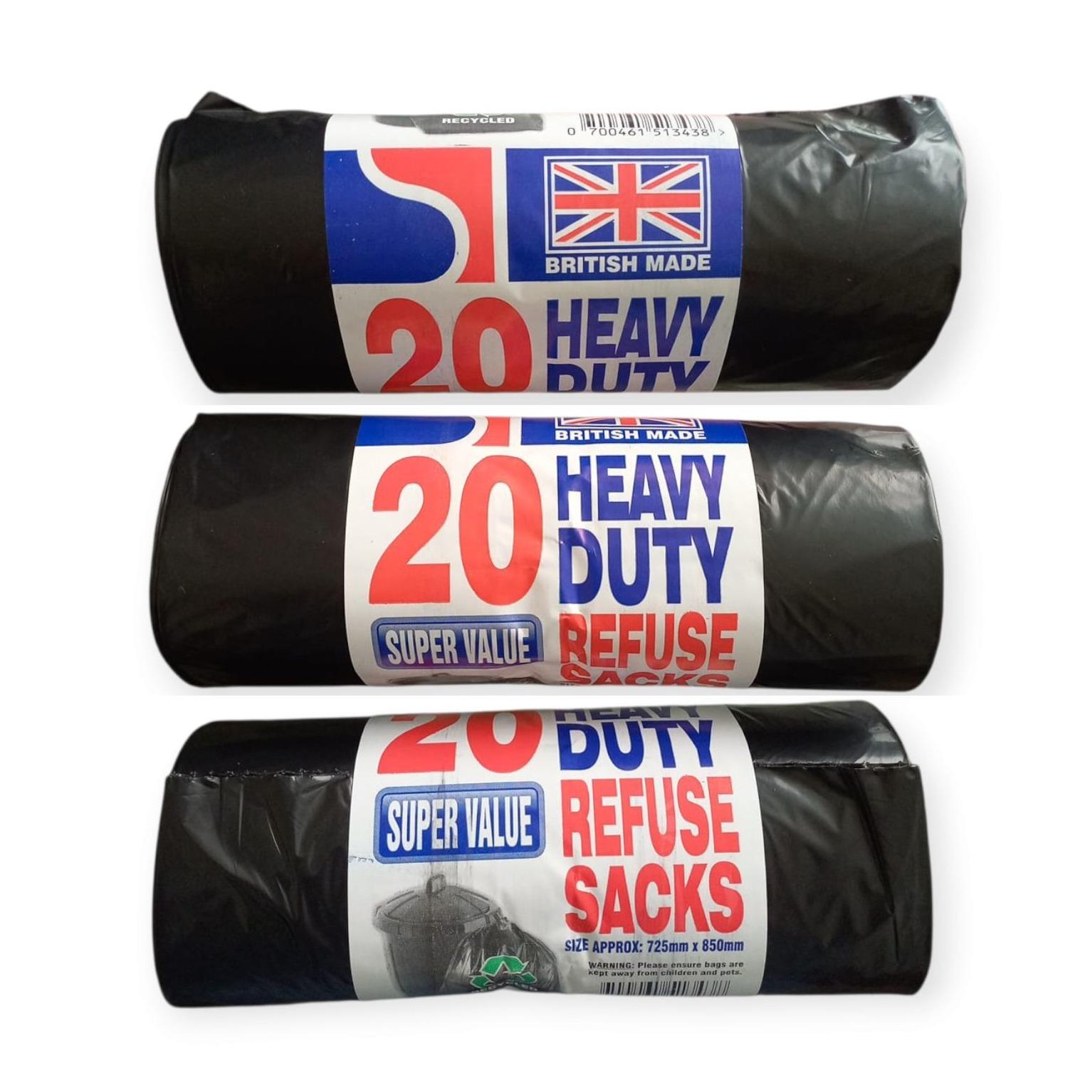60 Heavy Duty Bin Bags 3 x 20 – 725mm x 850mm Set