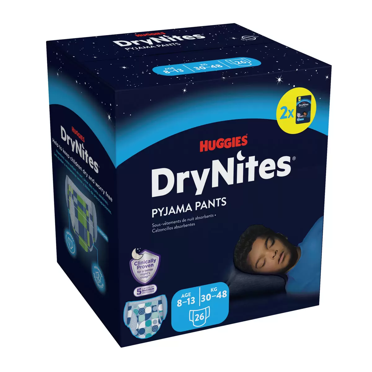 Huggies DryNites Bedwetting Pyjama Nappy Pants for Boys/Girls Aged 8-13 (30-48kg), 26 pants