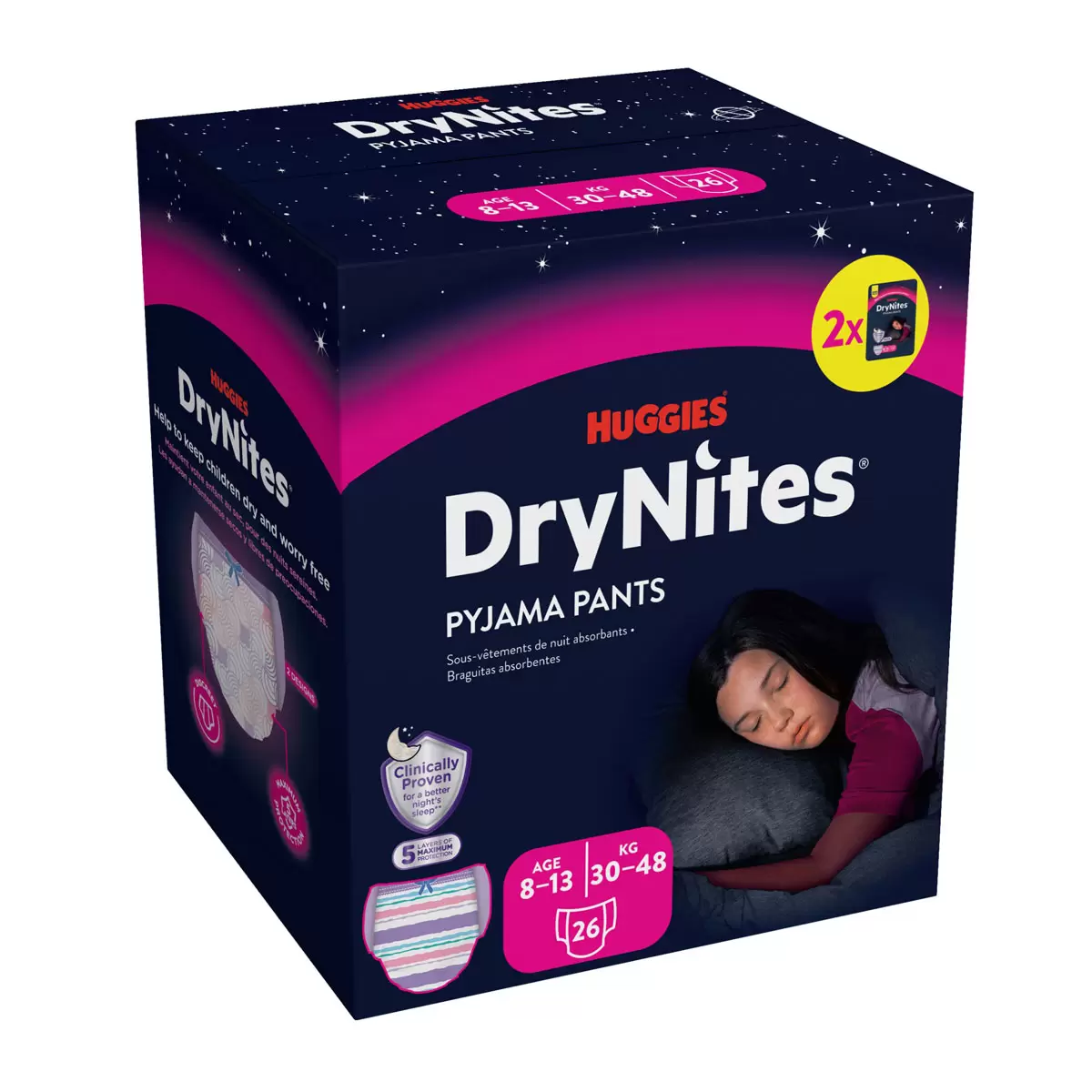 Huggies DryNites Bedwetting Pyjama Nappy Pants for Boys/Girls Aged 8-13 (30-48kg), 26 pants - Image 2