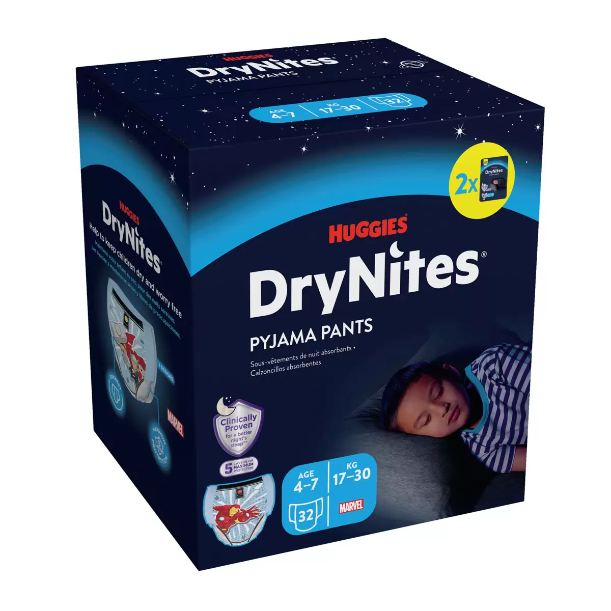 Huggies DryNites Bedwetting Pyjama Nappy Pants for Boys/Girls Aged 4-7 (17-30kg), 32 pants