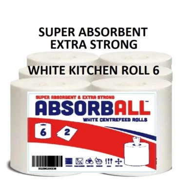 Kitchen Absorbent & Strong White Tissue Pack of 6 Rolls