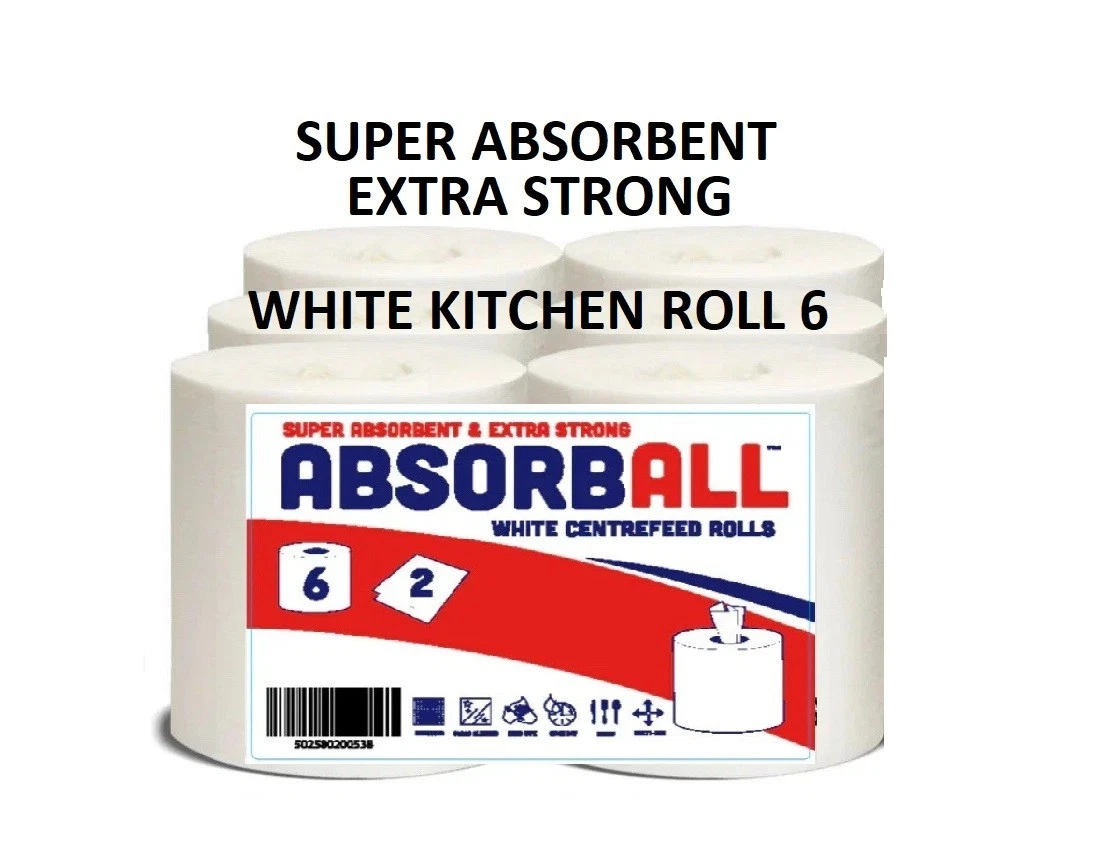 Kitchen Absorbent & Strong White Tissue Pack of 6 Rolls