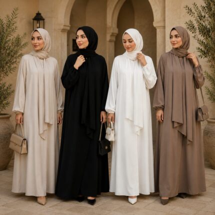 Ladies Plain Abaya with attached Matching Scarf